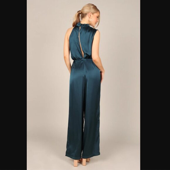 💋PRICE DROP💋 Petal & Pup Savannah Peacock Teal Satin One Shoulder Jumpsuit XL 🦚 - Picture 6 of 12
